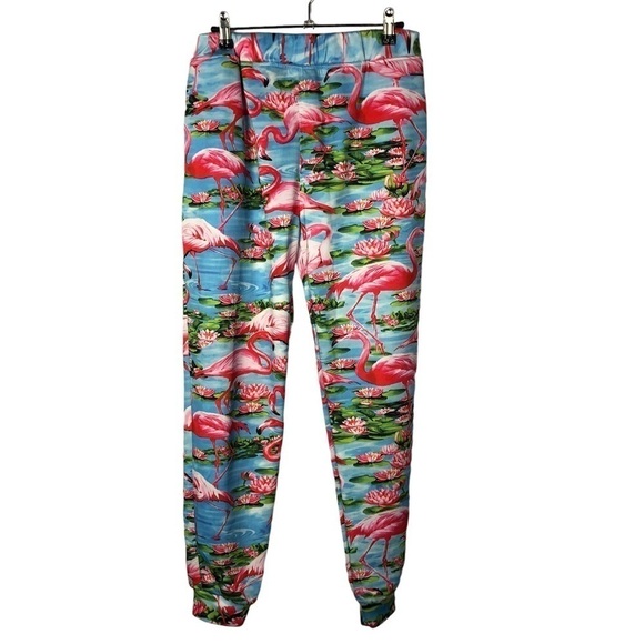 Boutique Blue Tropical Flamingo Jogger Pants L - Picture 2 of 3
